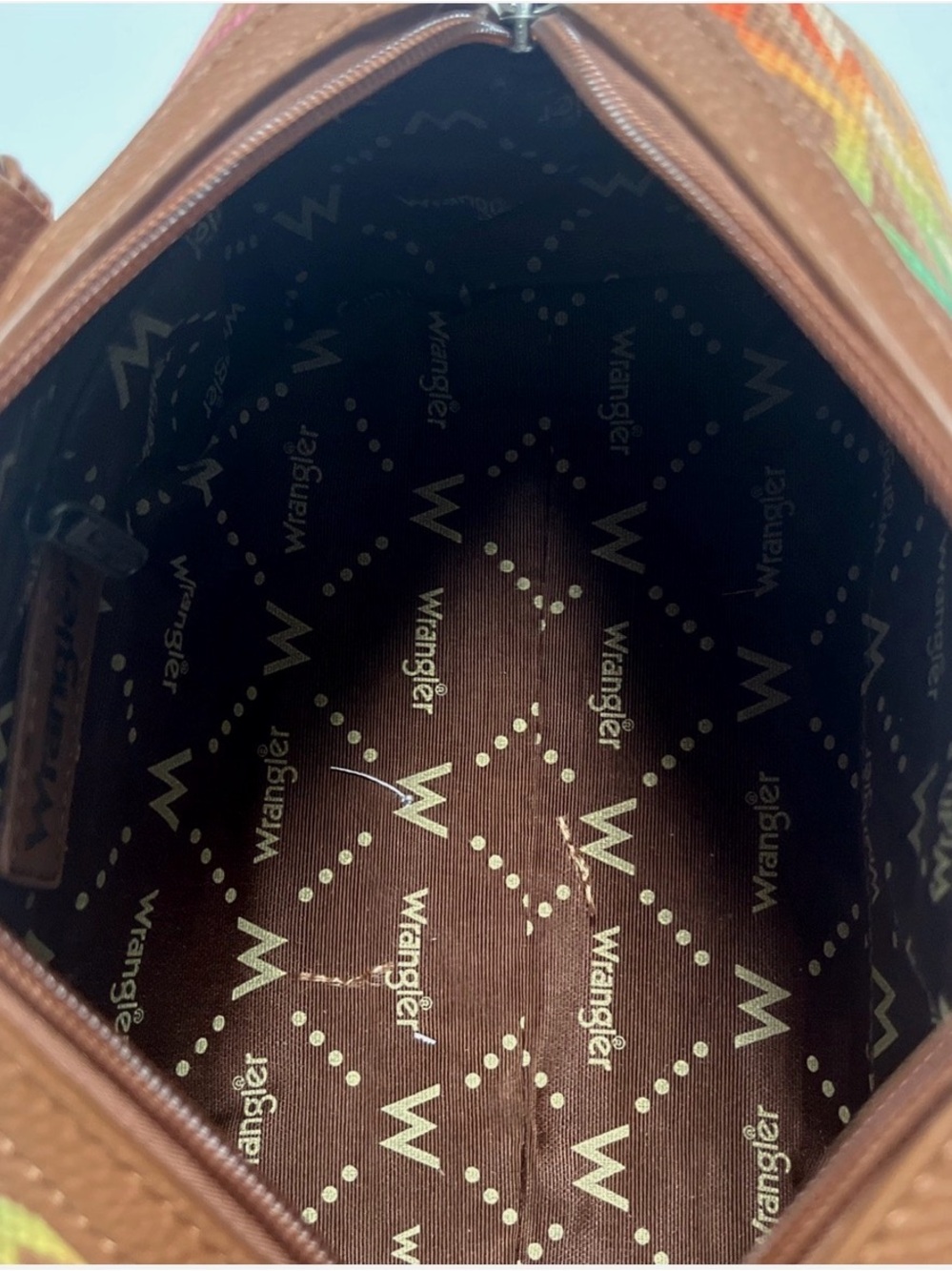 Wrangler Multicolor Aztec-Patterned Brown Canvas Satchel - Picture 8 of 9